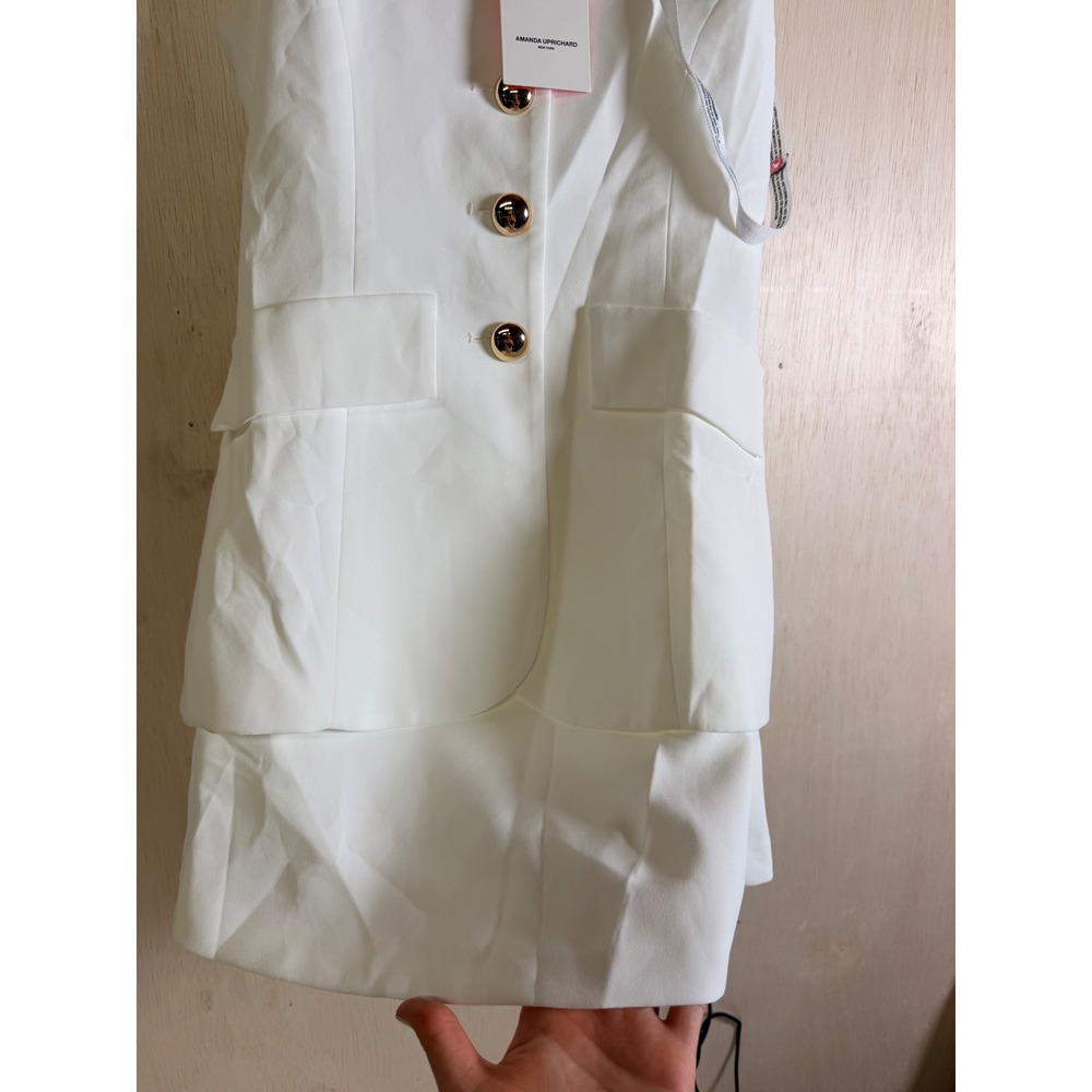 Amanda Uprichard Women XS White NEW Gold Button Blazer Style Sleeveless - Picture 6 of 14